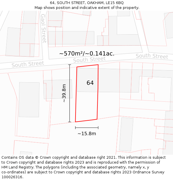 64, SOUTH STREET, OAKHAM, LE15 6BQ: Plot and title map