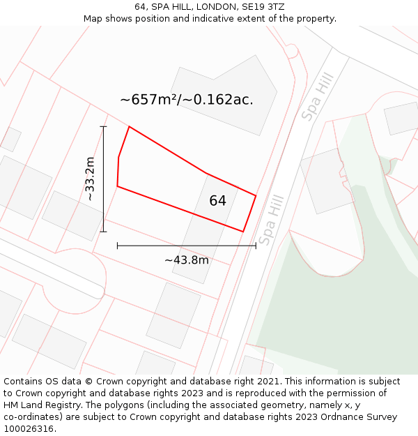 64, SPA HILL, LONDON, SE19 3TZ: Plot and title map