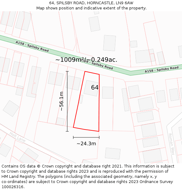 64, SPILSBY ROAD, HORNCASTLE, LN9 6AW: Plot and title map