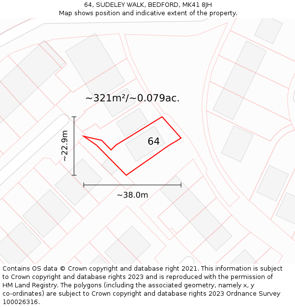 64, SUDELEY WALK, BEDFORD, MK41 8JH: Plot and title map