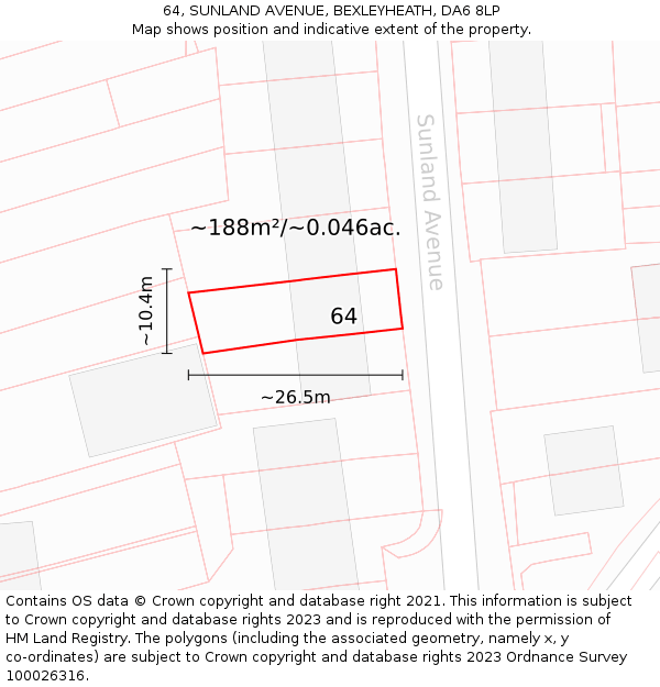 64, SUNLAND AVENUE, BEXLEYHEATH, DA6 8LP: Plot and title map