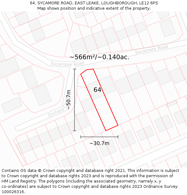 64, SYCAMORE ROAD, EAST LEAKE, LOUGHBOROUGH, LE12 6PS: Plot and title map