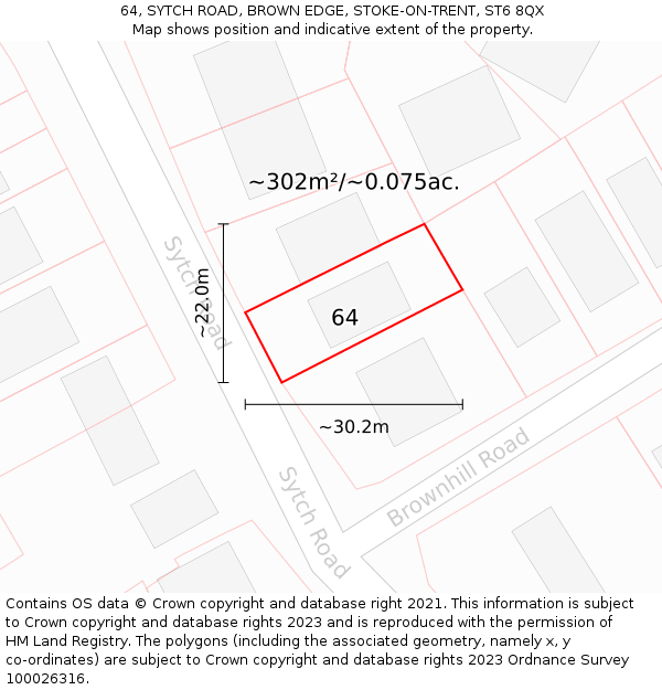 64, SYTCH ROAD, BROWN EDGE, STOKE-ON-TRENT, ST6 8QX: Plot and title map