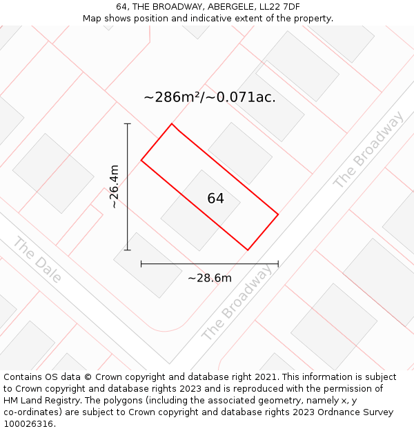 64, THE BROADWAY, ABERGELE, LL22 7DF: Plot and title map