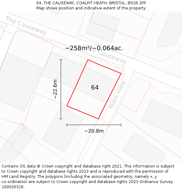 64, THE CAUSEWAY, COALPIT HEATH, BRISTOL, BS36 2PF: Plot and title map