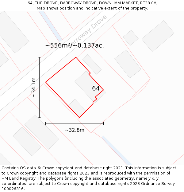 64, THE DROVE, BARROWAY DROVE, DOWNHAM MARKET, PE38 0AJ: Plot and title map