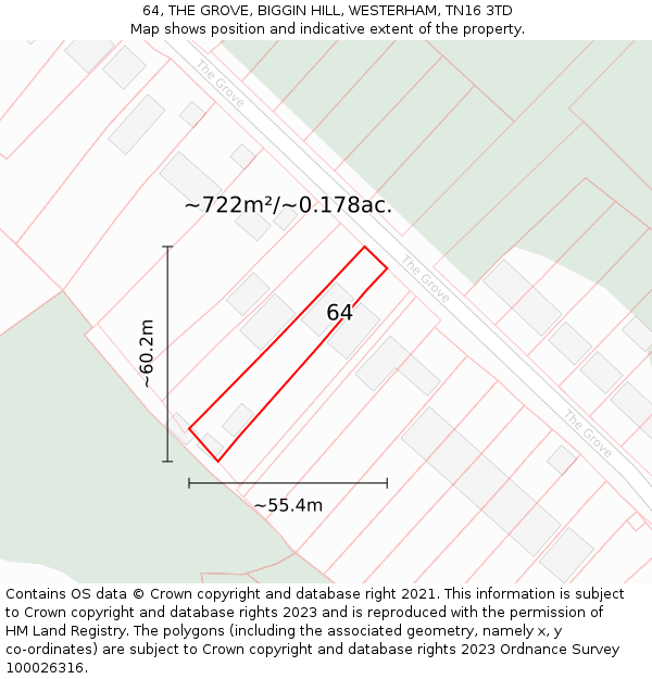 64, THE GROVE, BIGGIN HILL, WESTERHAM, TN16 3TD: Plot and title map