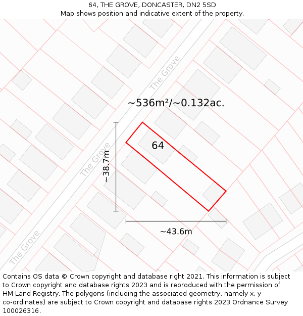 64, THE GROVE, DONCASTER, DN2 5SD: Plot and title map