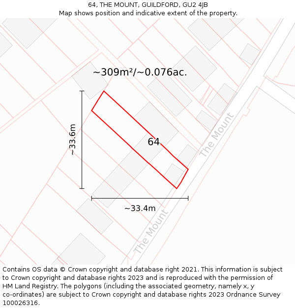 64, THE MOUNT, GUILDFORD, GU2 4JB: Plot and title map