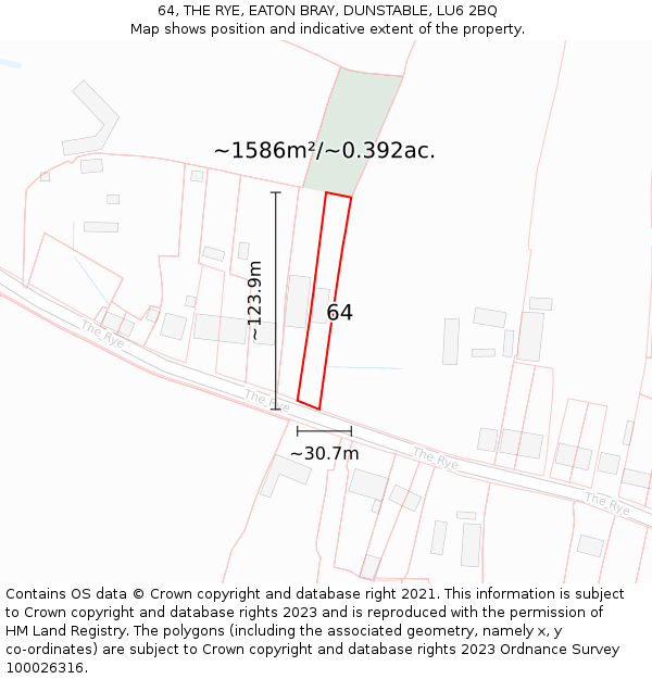 64, THE RYE, EATON BRAY, DUNSTABLE, LU6 2BQ: Plot and title map