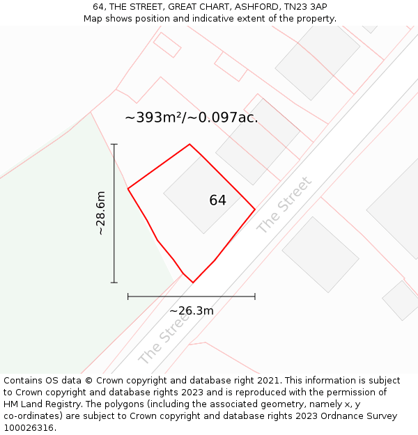 64, THE STREET, GREAT CHART, ASHFORD, TN23 3AP: Plot and title map