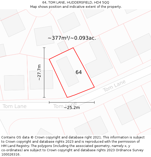 64, TOM LANE, HUDDERSFIELD, HD4 5QQ: Plot and title map