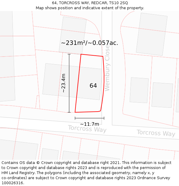 64, TORCROSS WAY, REDCAR, TS10 2SQ: Plot and title map