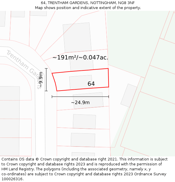 64, TRENTHAM GARDENS, NOTTINGHAM, NG8 3NF: Plot and title map