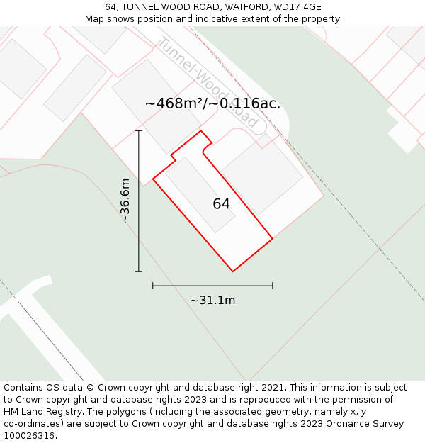 64, TUNNEL WOOD ROAD, WATFORD, WD17 4GE: Plot and title map