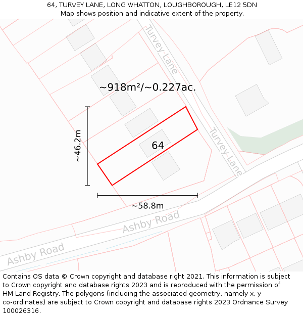 64, TURVEY LANE, LONG WHATTON, LOUGHBOROUGH, LE12 5DN: Plot and title map