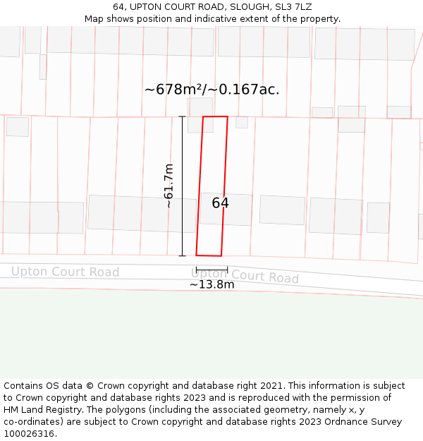 64, UPTON COURT ROAD, SLOUGH, SL3 7LZ: Plot and title map