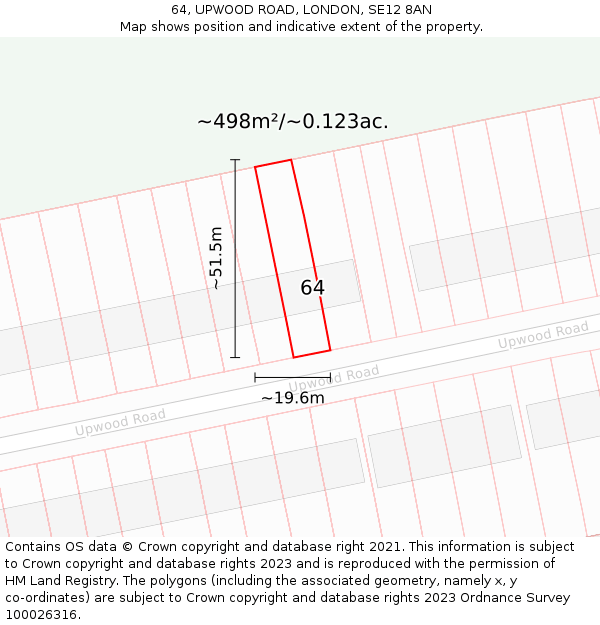 64, UPWOOD ROAD, LONDON, SE12 8AN: Plot and title map