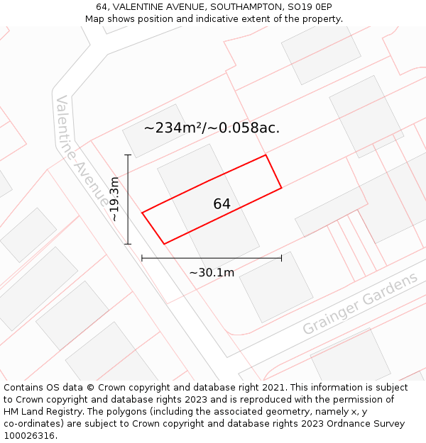 64, VALENTINE AVENUE, SOUTHAMPTON, SO19 0EP: Plot and title map
