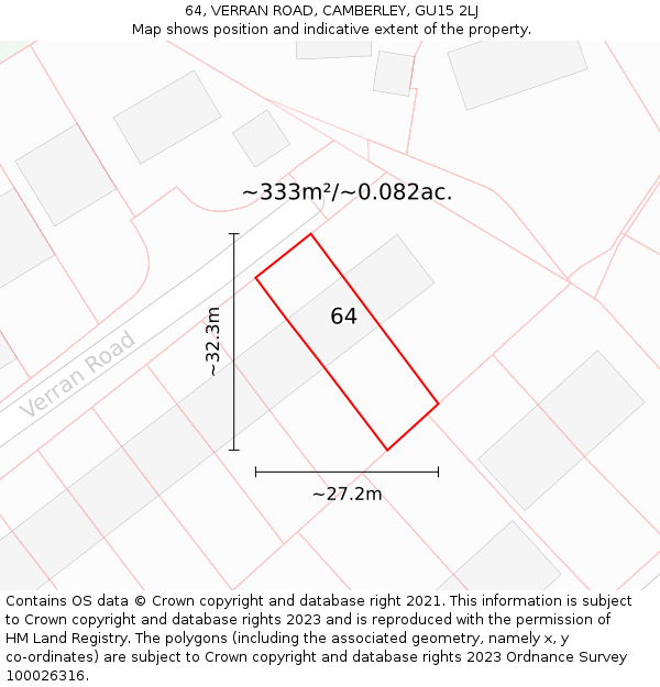 64, VERRAN ROAD, CAMBERLEY, GU15 2LJ: Plot and title map