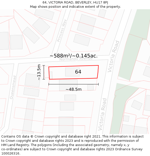 64, VICTORIA ROAD, BEVERLEY, HU17 8PJ: Plot and title map