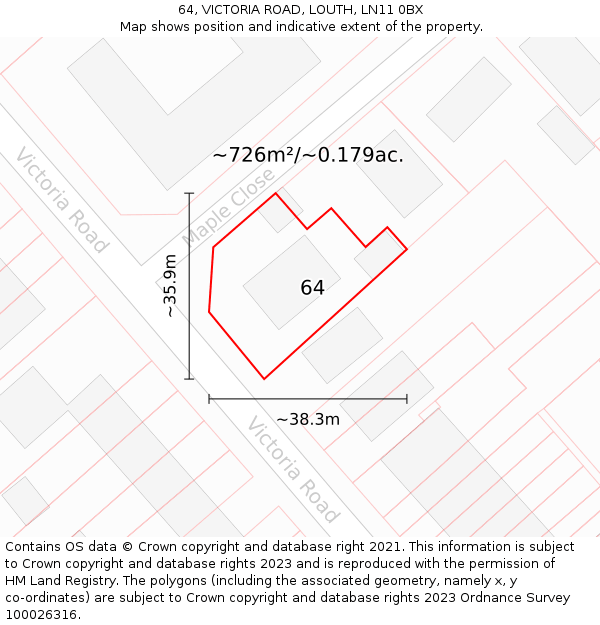 64, VICTORIA ROAD, LOUTH, LN11 0BX: Plot and title map