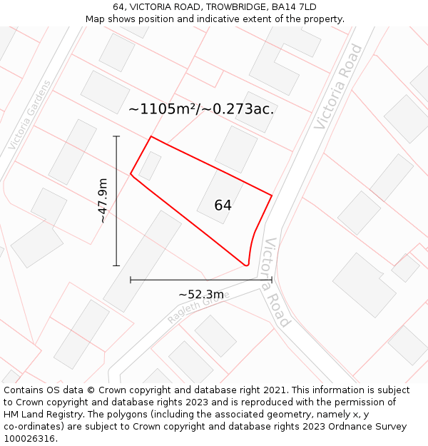 64, VICTORIA ROAD, TROWBRIDGE, BA14 7LD: Plot and title map