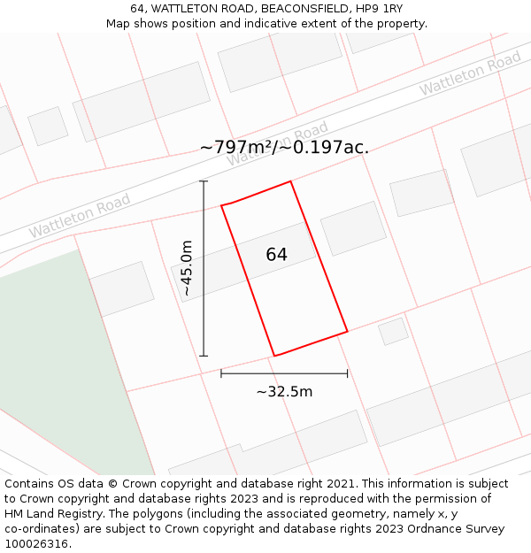 64, WATTLETON ROAD, BEACONSFIELD, HP9 1RY: Plot and title map