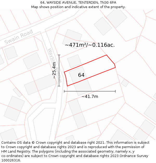 64, WAYSIDE AVENUE, TENTERDEN, TN30 6PA: Plot and title map