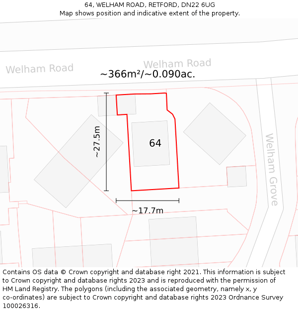 64, WELHAM ROAD, RETFORD, DN22 6UG: Plot and title map