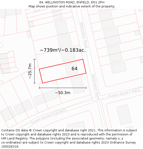 64, WELLINGTON ROAD, ENFIELD, EN1 2PH: Plot and title map