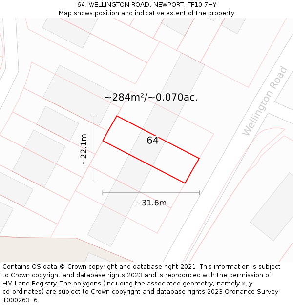64, WELLINGTON ROAD, NEWPORT, TF10 7HY: Plot and title map