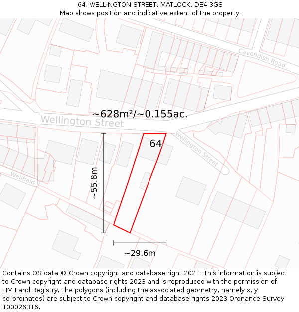 64, WELLINGTON STREET, MATLOCK, DE4 3GS: Plot and title map