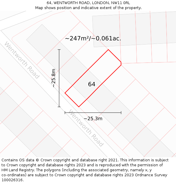 64, WENTWORTH ROAD, LONDON, NW11 0RL: Plot and title map