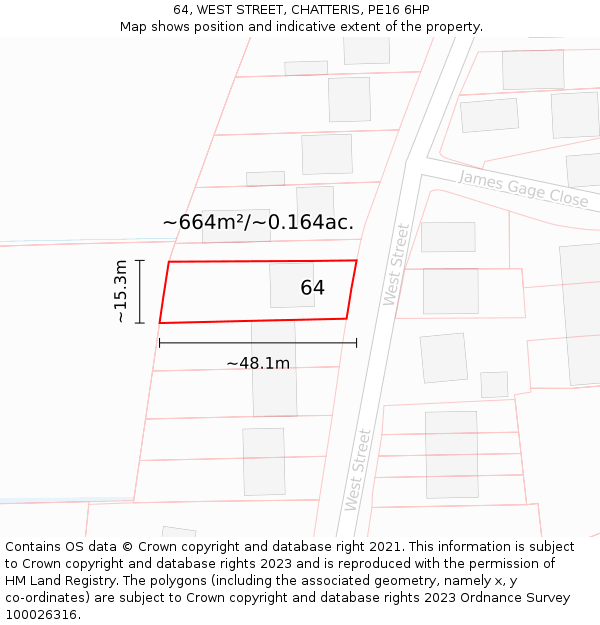 64, WEST STREET, CHATTERIS, PE16 6HP: Plot and title map