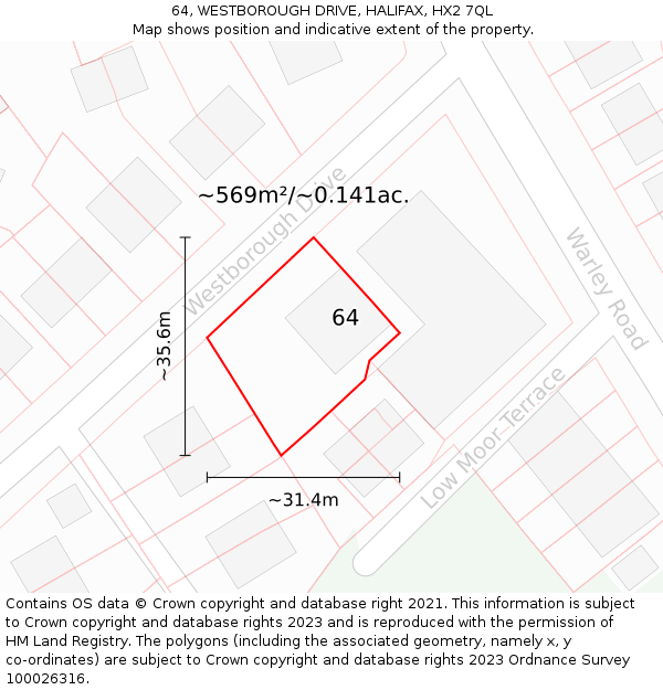 64, WESTBOROUGH DRIVE, HALIFAX, HX2 7QL: Plot and title map