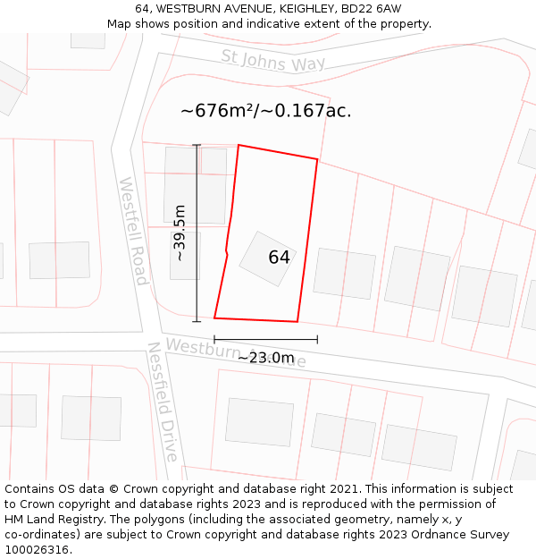 64, WESTBURN AVENUE, KEIGHLEY, BD22 6AW: Plot and title map