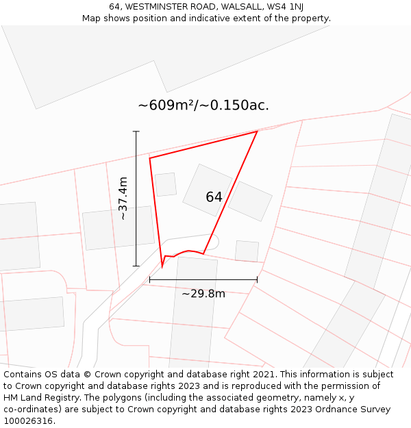 64, WESTMINSTER ROAD, WALSALL, WS4 1NJ: Plot and title map