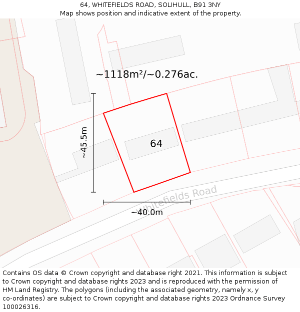 64, WHITEFIELDS ROAD, SOLIHULL, B91 3NY: Plot and title map