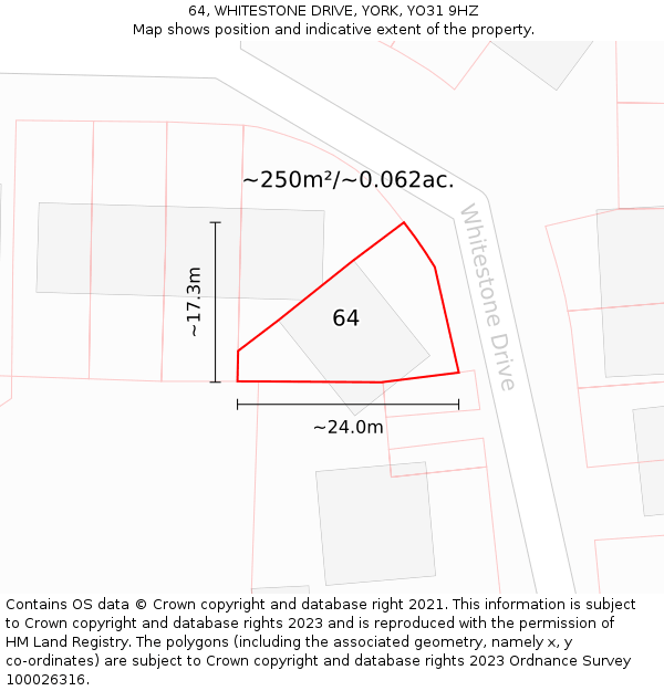 64, WHITESTONE DRIVE, YORK, YO31 9HZ: Plot and title map