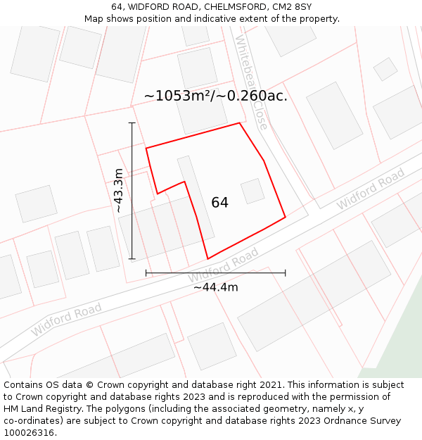 64, WIDFORD ROAD, CHELMSFORD, CM2 8SY: Plot and title map