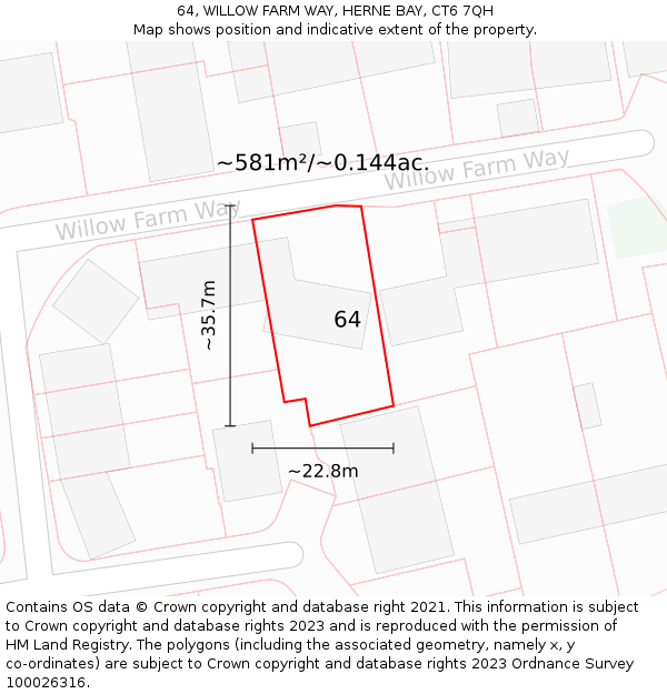64, WILLOW FARM WAY, HERNE BAY, CT6 7QH: Plot and title map