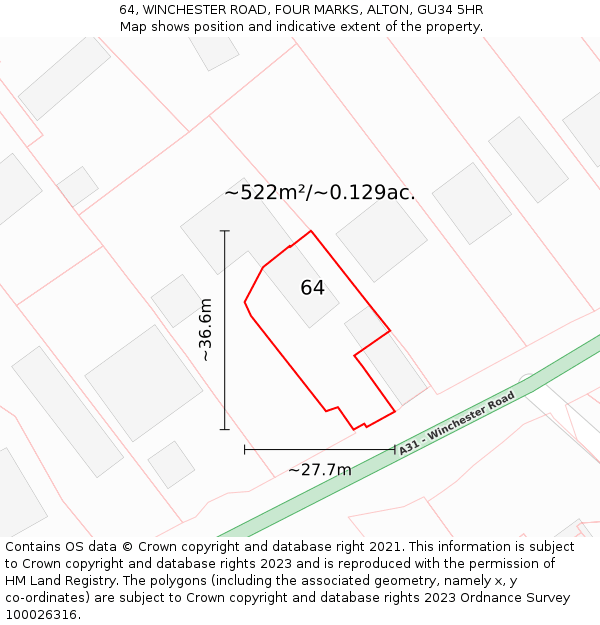 64, WINCHESTER ROAD, FOUR MARKS, ALTON, GU34 5HR: Plot and title map