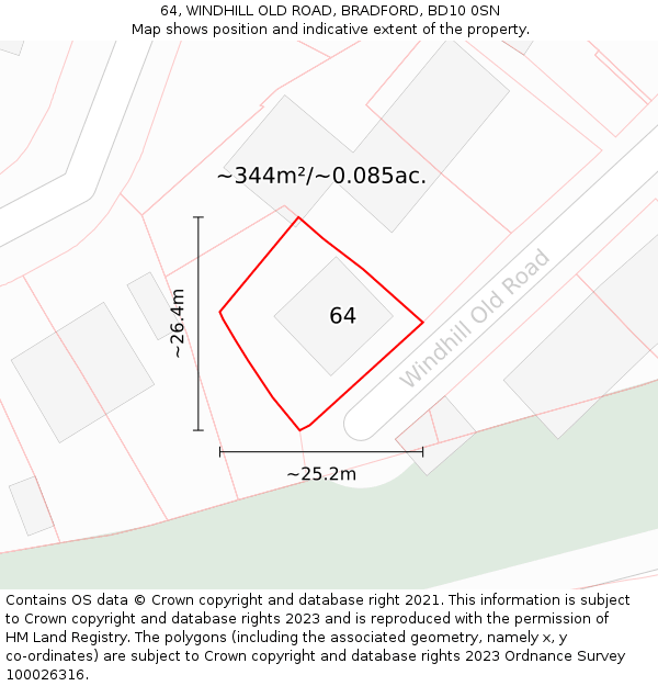 64, WINDHILL OLD ROAD, BRADFORD, BD10 0SN: Plot and title map