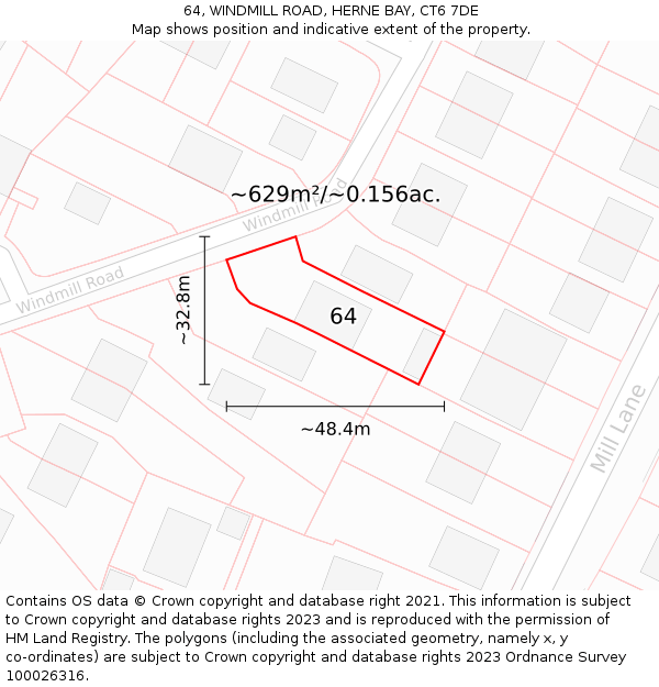 64, WINDMILL ROAD, HERNE BAY, CT6 7DE: Plot and title map