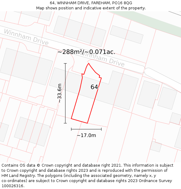 64, WINNHAM DRIVE, FAREHAM, PO16 8QG: Plot and title map