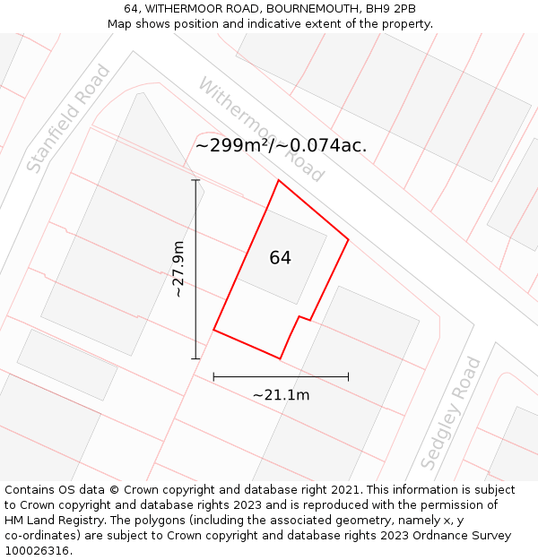 64, WITHERMOOR ROAD, BOURNEMOUTH, BH9 2PB: Plot and title map