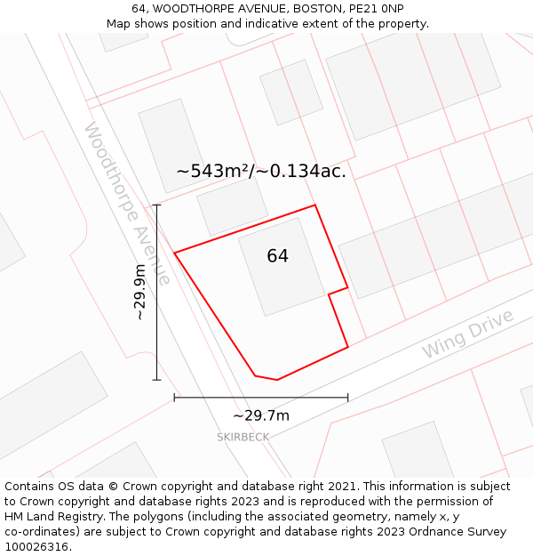 64, WOODTHORPE AVENUE, BOSTON, PE21 0NP: Plot and title map