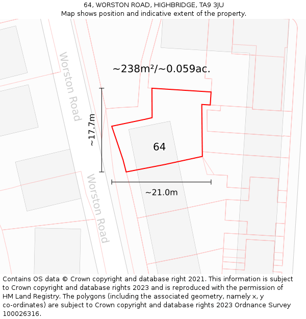 64, WORSTON ROAD, HIGHBRIDGE, TA9 3JU: Plot and title map