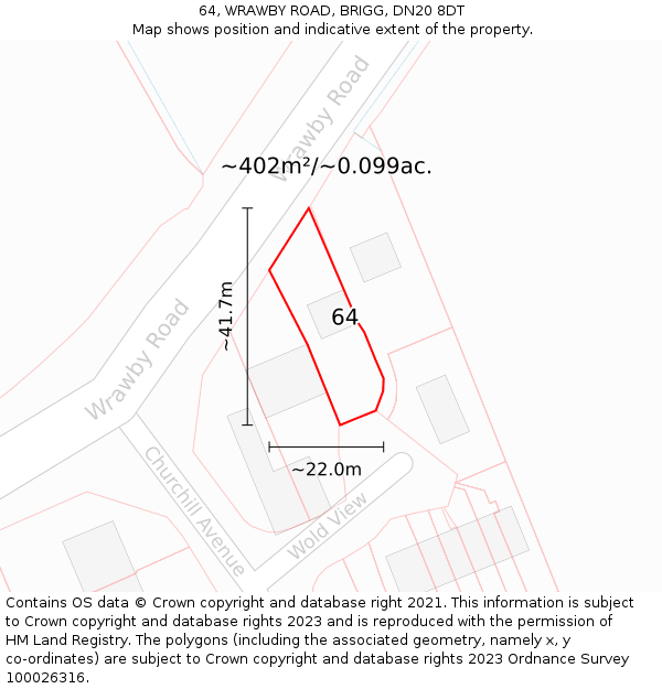 64, WRAWBY ROAD, BRIGG, DN20 8DT: Plot and title map